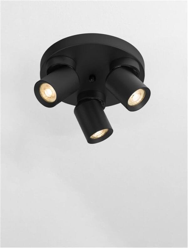 Plafonieră rotundă cu trei spoturi LED negre Nova Luce Amecy GU10 3x10W