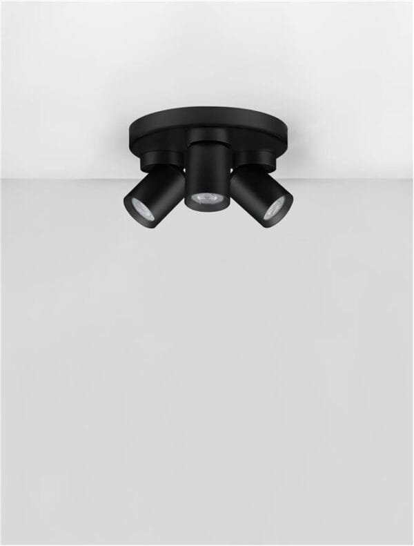 Plafonieră rotundă cu trei spoturi LED negre Nova Luce Amecy GU10 3x10W