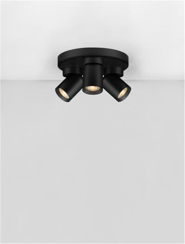Plafonieră rotundă cu trei spoturi LED negre Nova Luce Amecy GU10 3x10W