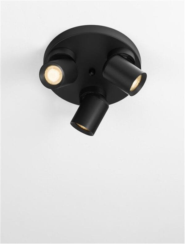 Plafonieră rotundă cu trei spoturi LED negre Nova Luce Amecy GU10 3x10W