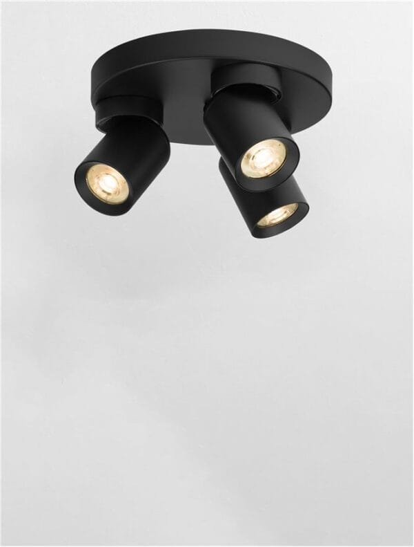 Plafonieră rotundă cu trei spoturi LED negre Nova Luce Amecy GU10 3x10W