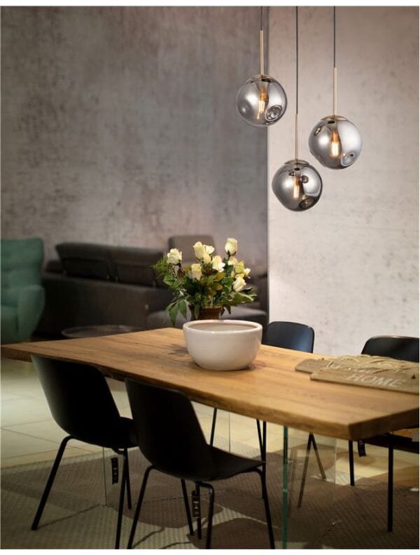 Pendul din metal auriu și sticlă fumurie Nova Luce Spada 3XE27 IP20