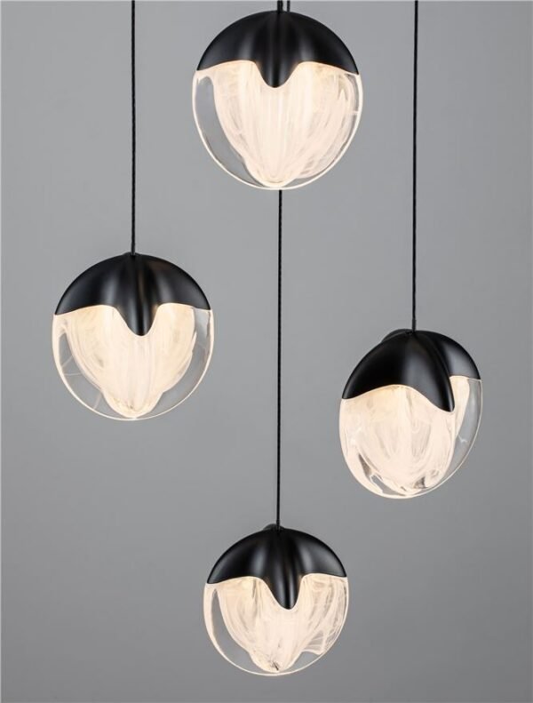 Lustră neagră ALICIA Nova Luce LED 25W 3000k Cloud Glass dimabil