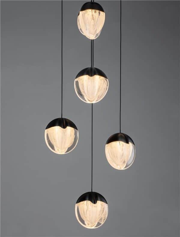 Lustră neagră ALICIA Nova Luce LED 25W 3000k Cloud Glass dimabil