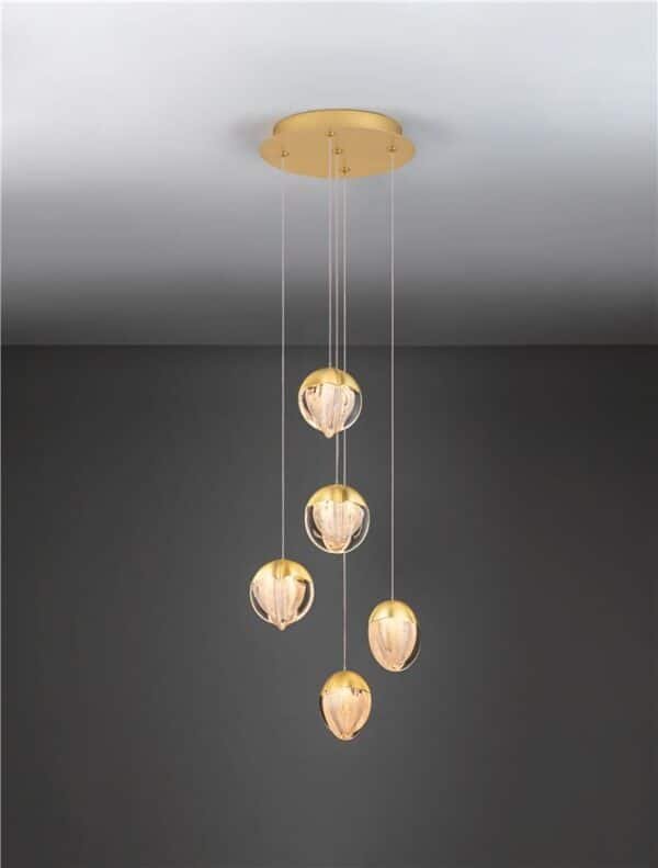 Lustră aurie ALICIA Nova Luce LED 25W 3000k Cloud Glass dimabil