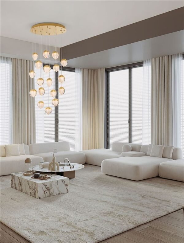 Lustră aurie living ALICIA Nova Luce LED 90W 3000k Cloud Glass dimabil