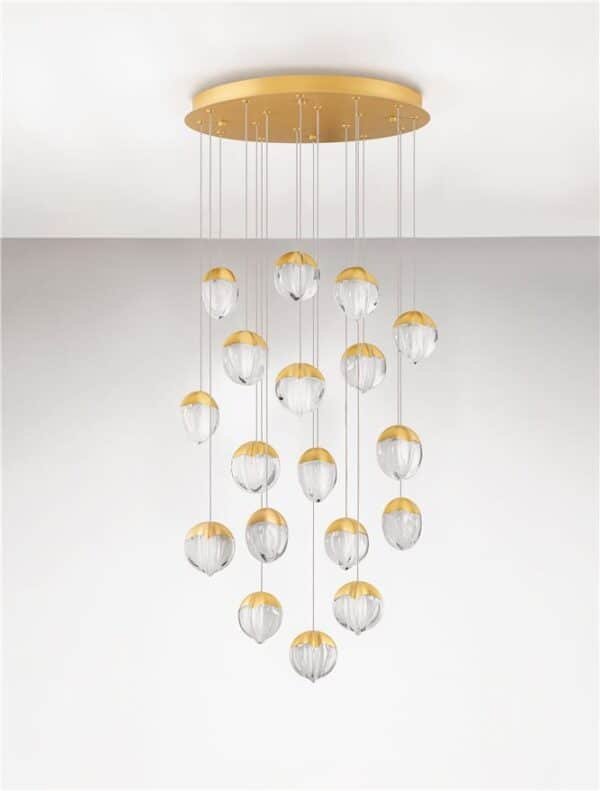 Lustră aurie living ALICIA Nova Luce LED 90W 3000k Cloud Glass dimabil