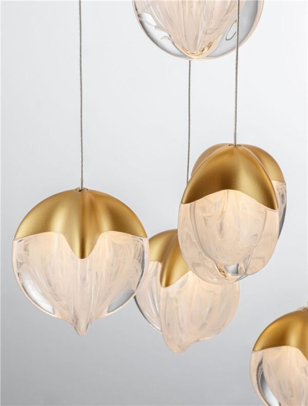 Lustră aurie living ALICIA Nova Luce LED 90W 3000k Cloud Glass dimabil