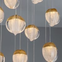 Lustră aurie living ALICIA Nova Luce LED 90W 3000k Cloud Glass dimabil