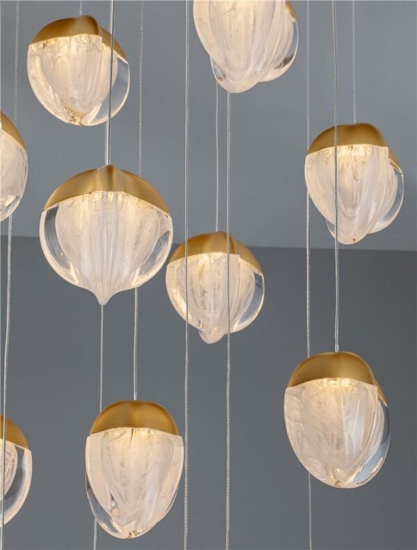 Lustră aurie living ALICIA Nova Luce LED 90W 3000k Cloud Glass dimabil