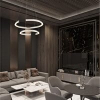 Lustră LED cu două cercuri ELMO Nova Luce 70W 3500K IP20 din oțel inoxidabil cromat, aluminiu și acril