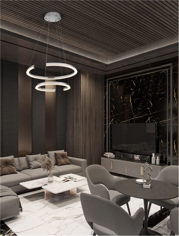 Lustră LED cu două cercuri ELMO Nova Luce 70W 3500K IP20 din oțel inoxidabil cromat, aluminiu și acril