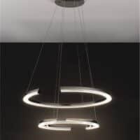 Lustră LED cu două cercuri ELMO Nova Luce 70W 3500K IP20 din oțel inoxidabil cromat, aluminiu și acril