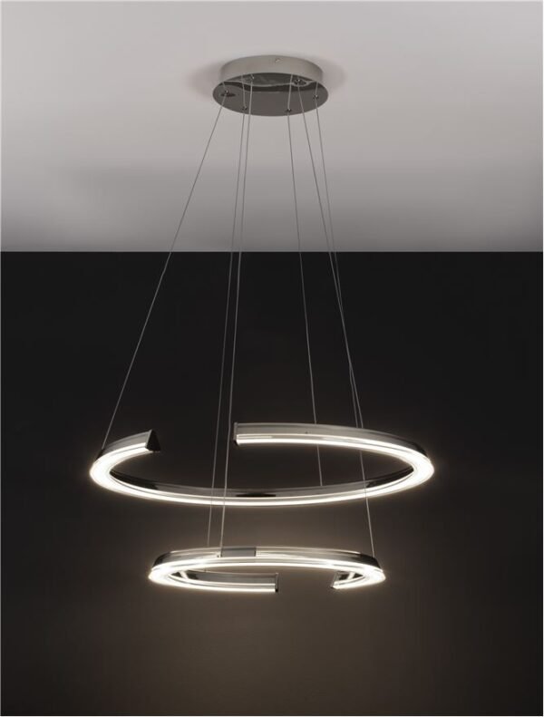 Lustră LED cu două cercuri ELMO Nova Luce 70W 3500K IP20 din oțel inoxidabil cromat, aluminiu și acril
