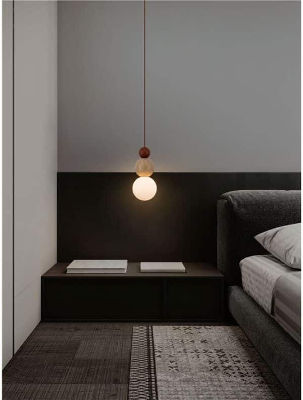 Pendul din travertin galben, lemn și sticlă opală Nova Luce Maris G9 1x5W IP20