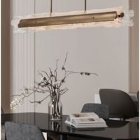 Lustră cu sticla realizată manual Nova Luce VELAR LED 56W IP20 3000K din oțel cu finisaj alamă antică, dimabilă